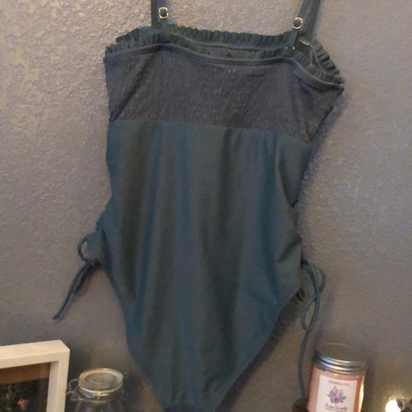 Turquoise one piece side tie swimsuit - Picture 2 of 2